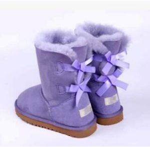 Botas para la nieve de invierno, zapatos de bota para mujer, minibotas clásicas hasta la rodilla de diseñador, lazo Bailey, pajarita para el tobillo, zapatos negros para niños y adultos, talla 21-44