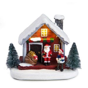 Winter Snow Christmas Dorp Building Santa House Xmas Decoration Light-Up Home Holiday Ornament Gifts 211018