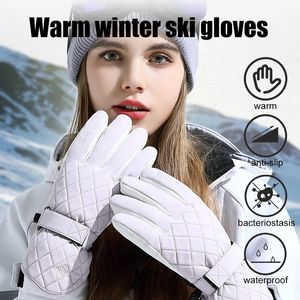 Gants de Ski de Snowboard d'hiver en cuir PU écran tactile antidérapant imperméable moto cyclisme polaire gants d'équitation chauds pour les femmes 240109