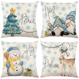 Hiver Snowman Joy Snowflake Christmas Blue Throw Covers 18 x 18 pouces Tree Holid Holiday Cushion Decoration pour canapé de canapé de canapé de 4