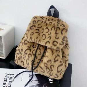 Sac à dos d'hiver en fausse fourrure douce pour femmes, Design en poils de lapin artificiels, sac d'école pour jeunes filles, sac en peluche imprimé léopard mignon 231226