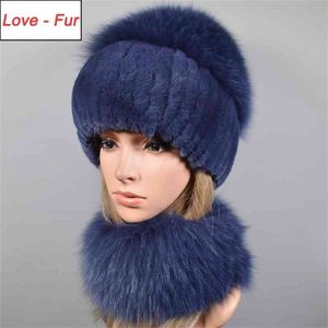 Hiver doux chaud femmes réel Rex fourrure de lapin écharpe chapeau chaud réel fourrure de renard casquette anneau châle naturel fourrure de renard écharpes chapeaux 201215