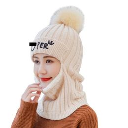 Chapeau de bonnets de sports d'hiver avec pompon pour les femmes Slouchy Cable Tricoté Skull Hats Fashion Knit Balaclava mask réglable zipper fleece warm caps