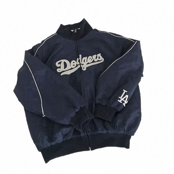 Veste de style rétro vintage pour sports d'hiver avec lettres brodées, uniforme de baseball à revers bleu, manteau matelassé fiable 99pe #