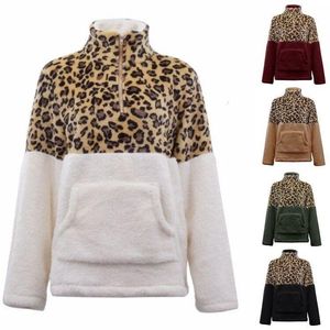 Winter Lente Warm Sweatshirt Dames Luipaard Print Rits Stand Kraag Pullovers Streetwear Mode Vrouwelijke Losse Zakken Hoodies