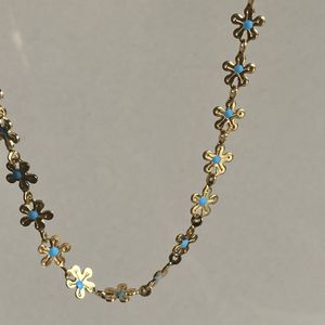 Collier de créateur en acier inoxydable d'hiver plaqué or 18 carats, fleur bleue, résistant à l'eau