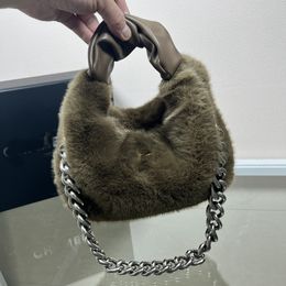 Bolso de hombro de estilo invernal, bolso de diseñador, bolso de hombro de pelo Cony para mujer, bolsos cruzados de cuero para cosméticos