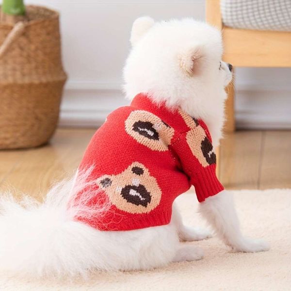 Pull d'hiver, vêtements tricotés avec graphique d'ours mignon pour petit chien, Cardigan