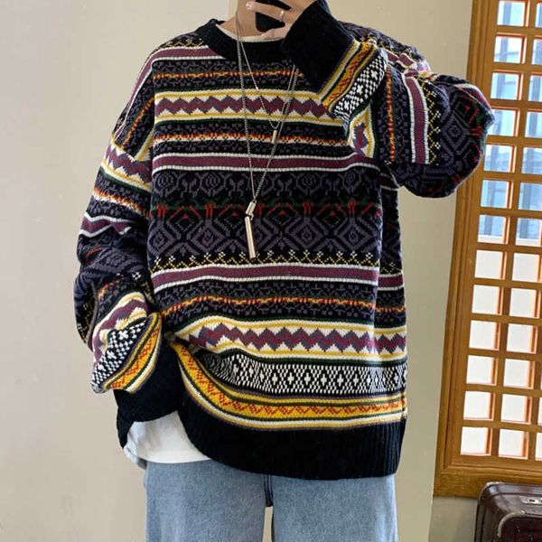 Pull d'hiver hommes chaud mode rétro décontracté col rond tricot pull hommes Streetwear tricot chandails mâle Sweter vêtements M-2XLp0805