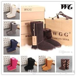 Winter Tall Boots WGG 7308 Bowtie Crystal Dames Australië Klassieke Modemerk Knie Half Laarzen Zwart Grijze Kastanje Dames Girl Snow Boots