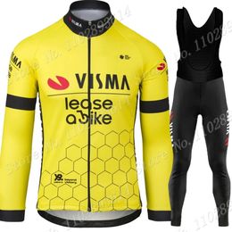 Winter Team Jumbo Visma 2024 Lease A Bike Trilogy Wielertrui Set Herenkleding Shirt met lange mouwen Pak Broek Bib MTB Ropa 240131