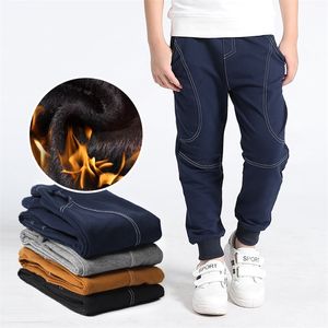 Winter Teenage Boys Warm Thick Pants Cotton Pockets Kids Sports Fleece Lined Pants For Boys Autumn 6 8 10 12 Year Kids Clothes 210306