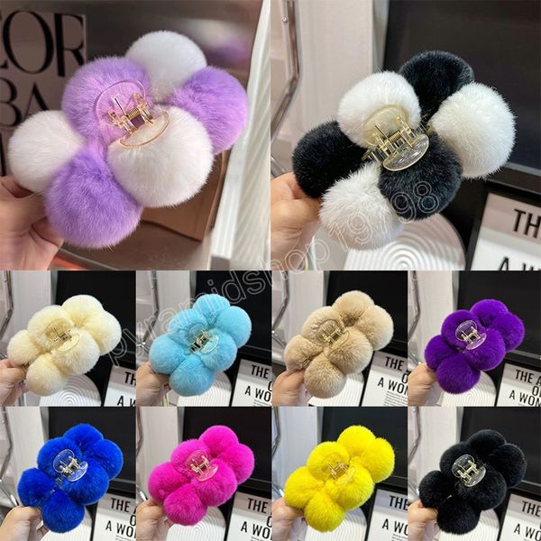 Tempérament d'hiver lapin cheveux griffe boule de cheveux grande peluche cheveux saisir l'arrière de la tête pince épingle à cheveux chapeaux bricolage