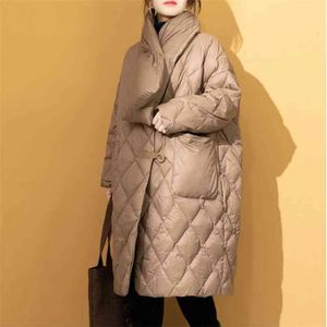 Manteaux d'hiver en duvet de canard blanc pour femme, parka longue décontractée avec écharpe, chaude et ample, pour la neige