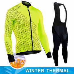 Hiver Thermal Fleece Cycling Jersey Mens Mtb Clothing Man Blouse Uniform Bicycle Clothes Complete Tricuta Bib Maillot Set 240318