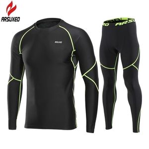 Hiver Thermique Polaire Sous-Vêtements Mens Compression Set Gym Fitness Leggings Chaud Jersey Pantalon Running Sport Suit Sportswear 201116