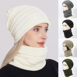 Gorro y bufanda gruesos de invierno Conjunto de 2 piezas Nieve Aislamiento frío al aire libre Cachemira Sombrero de punto Bufanda para mujeres Hombres Gris Negro Caqui Beige Verde militar