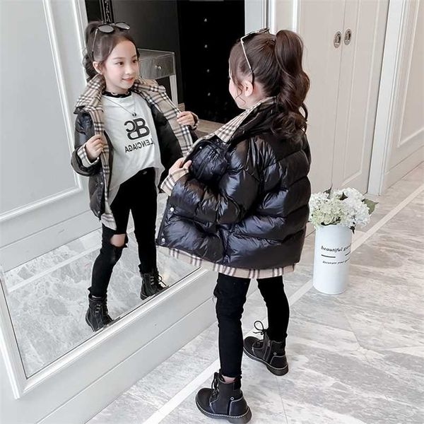 Manteau d'hiver épais filles patchwork Parkas noir à manches longues bébé fille vêtements manteaux 211203