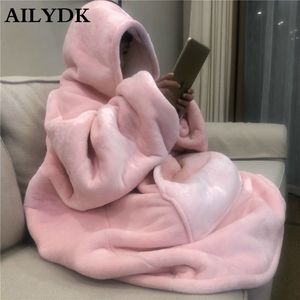 Winter Thick Comfy TV Blanket Sweatshirt Solid Warm Hooded Blanket Adults and Children Fleece Weighted Blankets for Beds Travel 201112