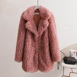 Winter dikke faux bontjas vrouwen pluizig roze teddy outfit jas streetwear warme harige overjas shaggy bovenkleding femme LJ201204