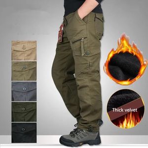 Hiver épais polaire pantalons décontractés hommes coton militaire tactique Baggy Cargo pantalon Double couche chaud thermique droit Long pantalon 240301