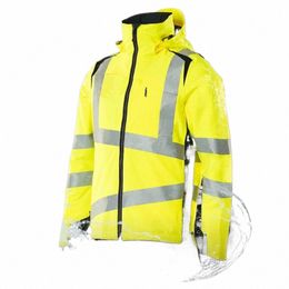 Hiver épais réfléchissant haute visibilité veste Cott veste rembourrée veste à capuche moto sécurité travail vent imperméable manteaux4xl U80I #