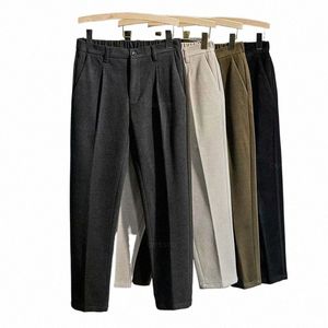 Hiver épais costume pantalon hommes décontracté drapé droit coréen classique fi busin tissu de laine marron noir pantalon formel mâle J4TW #