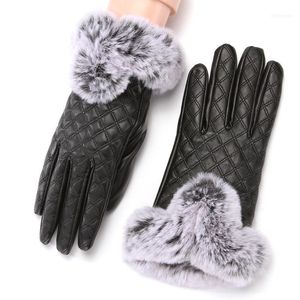 Winter dikke thermische lederen handschoenen mode elegante vrouwen wol voering warm touch screen rijden waterdicht winddicht1