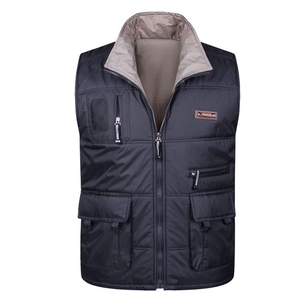 Invierno grueso chaleco de algodón cálido para hombres primavera otoño masculino casual multi bolsillo fotógrafo sin mangas chaqueta holgada para hombre chaleco 201104