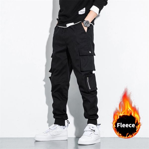 Hiver épais chaud polaire cargo pantalon hommes streetwear plus taille noir joggers mâle décontracté pantalon thermique 6XL 7XL 8XL 211112