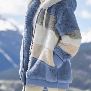 Winter dikke warme teddy jas vrouw revers lange mouw pluizig harige nep bont jassen vrouwelijke knop pockets plus size overjas 211122