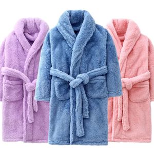 Peignoirs épais d'hiver pour enfants filles, chemise de nuit chaude en flanelle, pour adolescents, garçons, Robe de bain, couleur unie, Robe de chambre pour bébé 231225