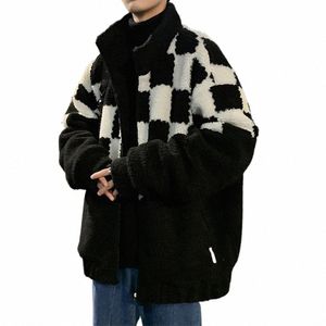 Winter Dikker Dambord Stiksels Sherpa Jas Mannen Jas Trend Cott Kleding Liefhebbers Stand Kraag Warm HoudenComfortabele Losse U0bg #