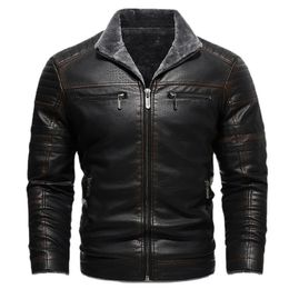 Hiver épaissir polaire veste en cuir hommes Vintage revers PU moto manteau automne chaud coupe-vent vestes vêtements d'extérieur poches à glissière 240112