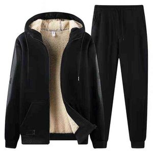 Winter Thicken Fleece Trainingspak Mannen Plus Size 8XL Sportkleding Hoodie + Broek 2 Stuk Heren Warme Sets Zwart Rood Casual Sweat Suits Y1221
