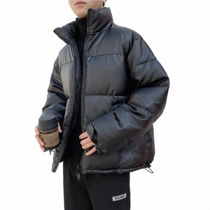 Hiver Épaissir Chaud Coupe-Vent Faux Cuir Hommes Noir Parkas Harajuku Fi Surdimensionné Cott Vestes Rembourrées Puffer Vêtements D0kv #