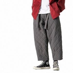 Hiver Épaissi Cott Sarouel Hommes Casual Pantalon Chaud Mâle Harajuku Style Pantalon Pantalon de Survêtement Solide Pantalon de Jogging Femmes W43s #