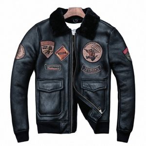 Invierno engrosado de gran tamaño original ecológico piel de cordero abrigo de cuero traje de vuelo de la fuerza aérea de los hombres piel en e m chaqueta de cuero V5Qa #