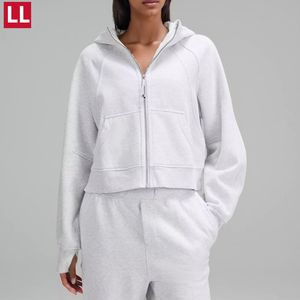 LL Yoga Trainingsjassen SCA Oversized Hoodies met Volledige Rits Zachte Gezellige Cropped Sweatshirts Lente/Herfst/Winter Verdikte Sweaterjassen Dames Fitness Jogger SweatTops