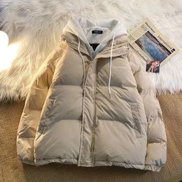 Invierno engrosamiento falso dos abrigos mujeres Y2k Harajuku coreano suelto cálido algodón acolchado pareja Casual Joker chaqueta 231222