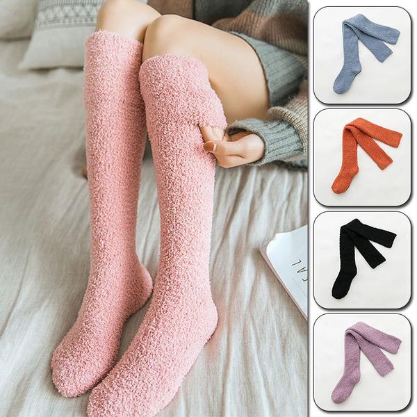 Cuisson hiver chaussettes de corail velours sur pied chaussettes épais chaussettes chaudes casicaux femmes filles longues chaussette à genouillère