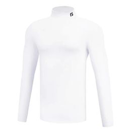Winter Thremal Underwear T-shirt voor mannen Warmte Elastische lang mouwen T-shirt vaste kleur golfkleding dunne fluwelen verwarmingsvezel 240410