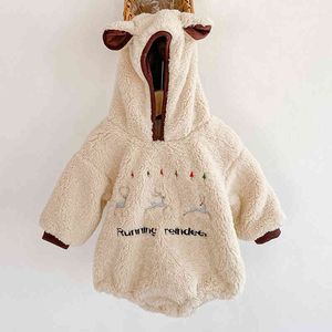 Winter Peuter Kleding Baby Jongens Meisjes Deurlet Embroider Hooded Rompertjes Kinderen Jongen Meisje Dikker 210429