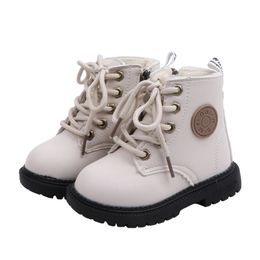 Winter Peuter / Kid Solid Lace-Up Casual Lederen Laarzen voor Kinderen Jongen 210528