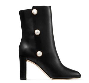 Hiver Top Designer Embellie Rina Ankle Boots Patent Leather Pearl Talons Blanc Black Combat Booty Mariage Big Séez EU35-43