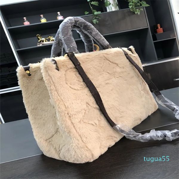 Bolso de mano de invierno, bolsos bordados de diseñador, bolso cruzado de nailon de lana de cordero, asas superiores hinchadas, bolsos de hombro a la moda