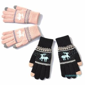 Gants d'écran tactile d'hiver wapiti de noël chaud tricoté doux confortable Stretch cerf mitaines à cinq doigts gants d'extérieur OOA