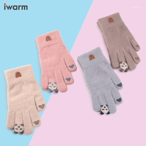 Gants d'écran tactile d'hiver femmes doigt velours chaud épaissi mignon Panda Style coréen gants tricotés1