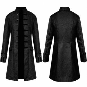 Trench-Coat d'hiver pour hommes, veste chaude, veste Steampunk brodée, manteau de queue victorien, vêtements d'extérieur, Costume Halen K0Kq #