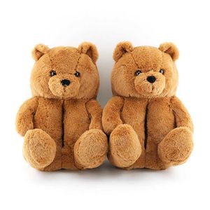 Tendencia de invierno oso de peluche mullidas zapatillas de felpa para mujer lindas Navidad cumpleaños niñas regalos peludos zapatos dormitorio señoras cálido toboganes Y0902